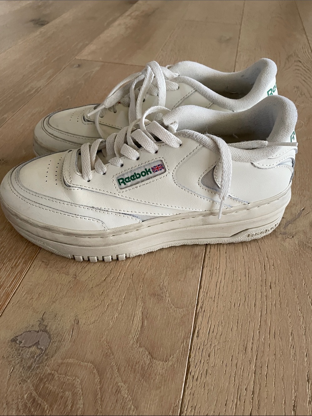 Reebok Women's White Leather Low-Top Sneakers with Green Logo